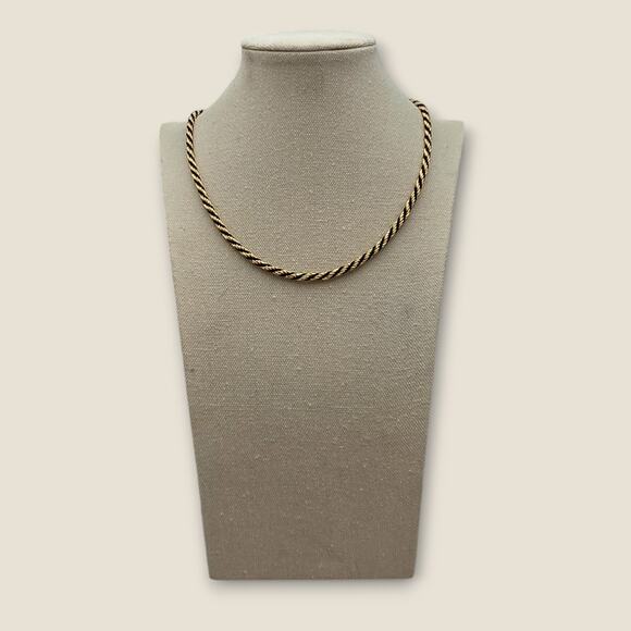 Gold and Black Enamel Twisted Rope Necklace – 1980s Vintage - Picture 7 of 10